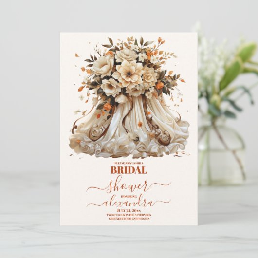 Terracotta Bloemen Trouwjurk Vrijgezellenfeest Kaart (Staand voorkant)