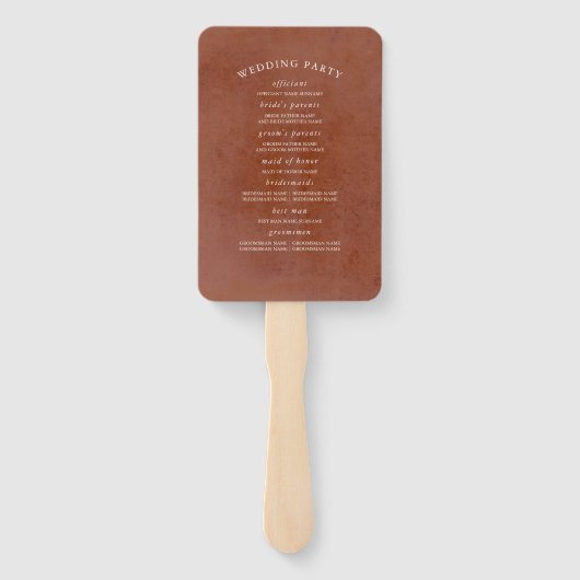 Terracotta Bloemen Trouwprogramma Hand Fan Handwaaier (Achterkant)