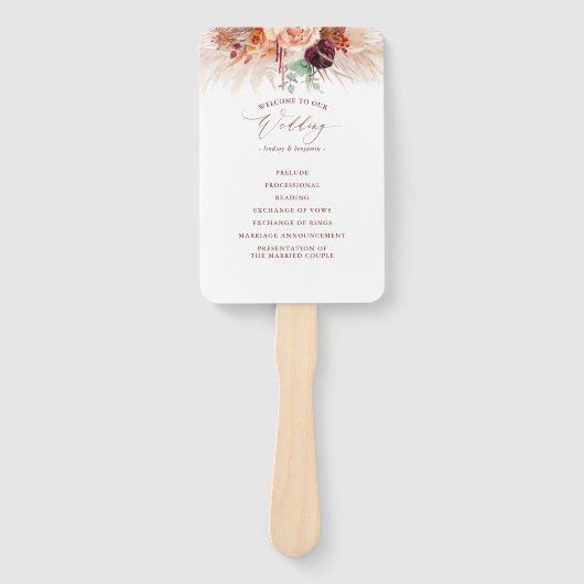 Terracotta Bloemen Trouwprogramma Hand Fan Handwaaier (Voorkant)