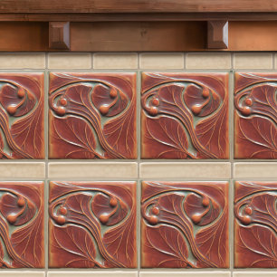 Terracotta Bloemen Wand Decor Art Nouveau Antiek Tegeltje