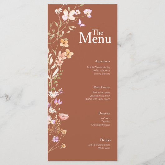 Terracotta Bloemen Wedding Event Menu Tafel Decor (Voorkant)