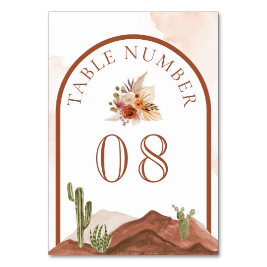 Terracotta Bloemen Woestijn Cactus Bruiloft Kaart (Voorkant)