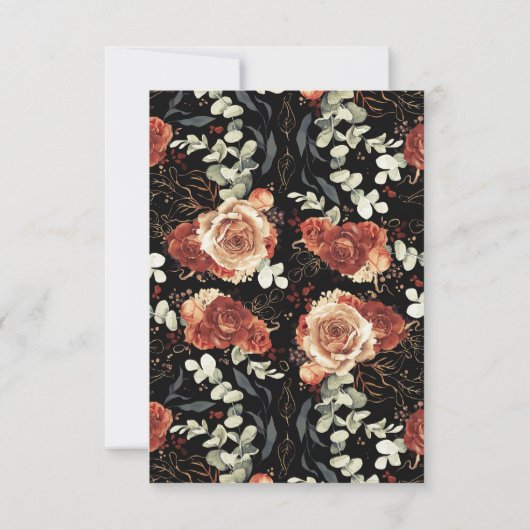 Terracotta Bloemen Zwart Bruiloft RSVP (Achterkant)