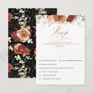Terracotta Bloemen Zwart Bruiloft RSVP Kaartje