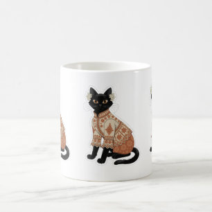 Terracotta Bloemen Zwart Kat Koffiemok