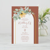 Terracotta Bloemenboog QR Code Niet Foto Bruiloft Kaart (Staand voorkant)