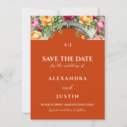 Terracotta Bloemenboog Trouw Save the Date Kaart (Voorkant)