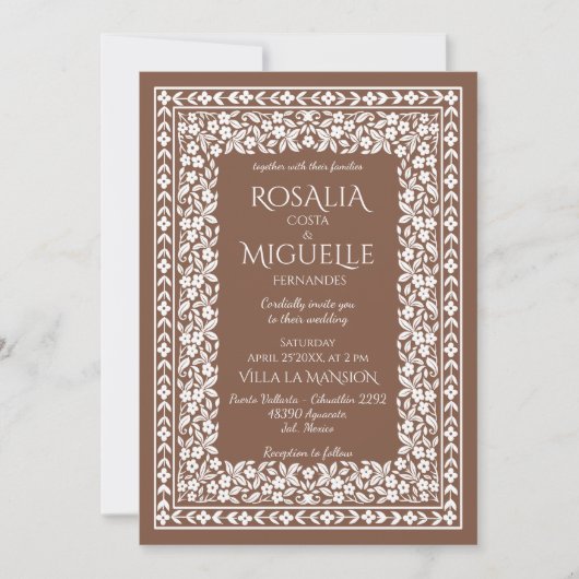 Terracotta  bloemenborder bruiloft kaart (Voorkant)