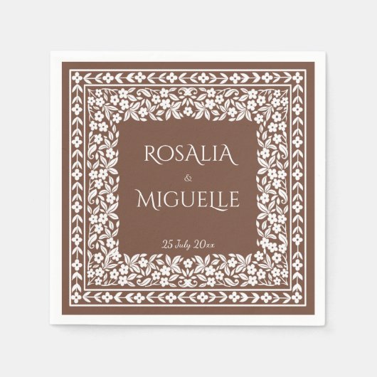 Terracotta  bloemenborder bruiloft servet (Voorkant)