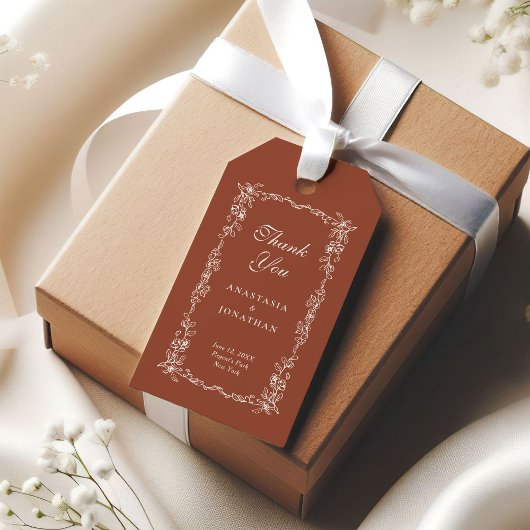 Terracotta Bloemenbruiloft Dank u Cadeaulabel