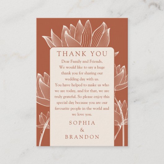 Terracotta Bloemenbruiloft Dank u Plaatskaartje (Voorkant)