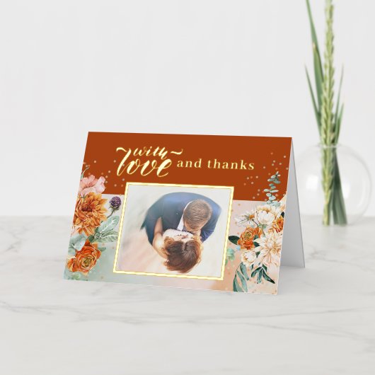 Terracotta Bloemenbruiloft Folie Dank u kaart (Voorkant)