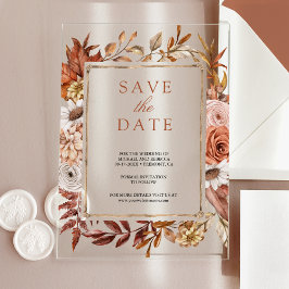 Terracotta Bloemenbruiloft Save the Date Acryl Uitnodigingen