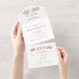  terracotta bloemenbruiloftsfeest lijst witte brui all in one uitnodiging