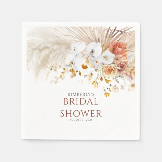 Terracotta Bloemengras Pampas Gras Elke gelegenhei Servet (Voorkant)