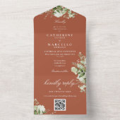 Terracotta Bloemengroen QR Code Huwelijk All In One Uitnodiging (Binnen)