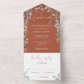 Terracotta Bloemengroen Script Bruiloft All In One Uitnodiging (Binnen)