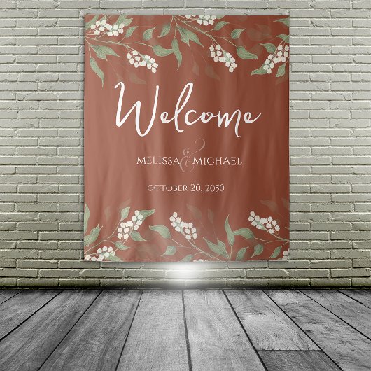 Terracotta Bloemenkalligrafie Ampersand groen Wandkleed