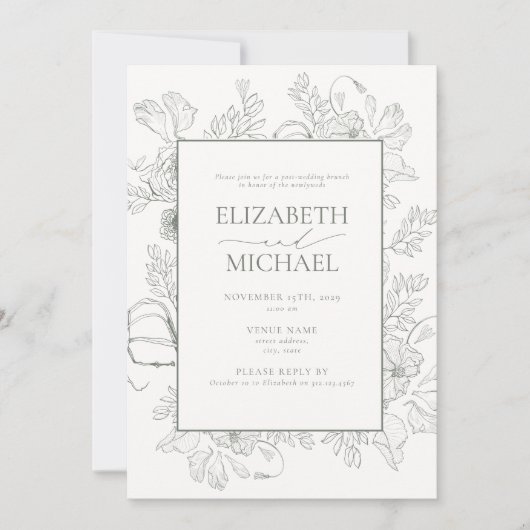 Terracotta Bloemenlijn Kunst Post Bruiloft Brunch Kaart (Voorkant)