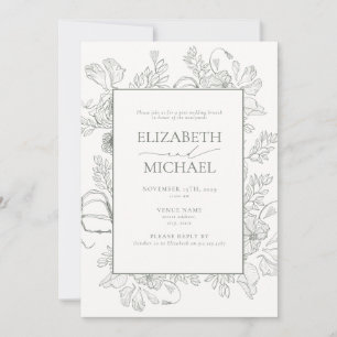 Terracotta Bloemenlijn Kunst Post Bruiloft Brunch Kaart