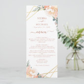 Terracotta Bloemenperzik Goud Bruiloft Receptie Menu (Staand voorkant)