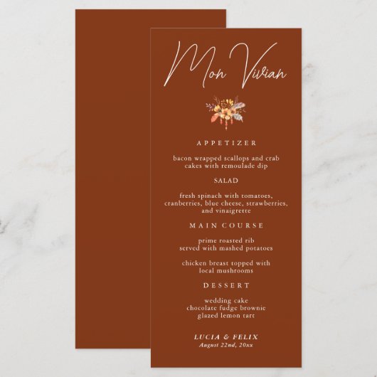 Terracotta bloemenplaats Kaart Bruiloft Diner Kaar (Voorkant / Achterkant)