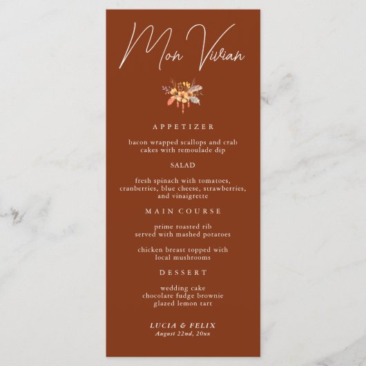 Terracotta bloemenplaats Kaart Bruiloft Diner Kaar (Voorkant)