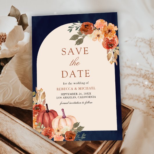 Terracotta Bloemenpompoen Marine Blauwe bruiloft Save The Date