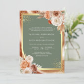Terracotta Bloemensalie Groene Foto QR Code Huweli Kaart (Staand voorkant)