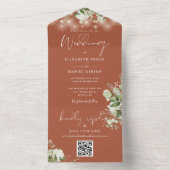 Terracotta Bloemenslinger Licht QR Code Bruiloft All In One Uitnodiging (Binnen)