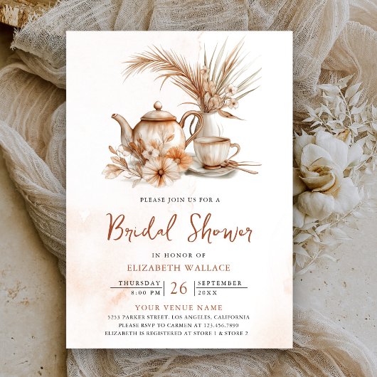 Terracotta Bloementhee Partij QR Code Vrijgezellen Kaart