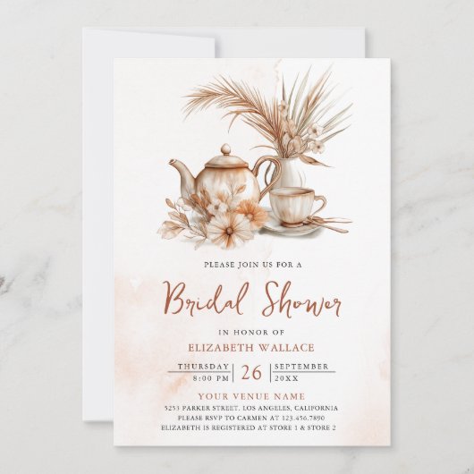 Terracotta Bloementhee Partij QR Code Vrijgezellen Kaart (Voorkant)