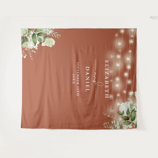 Terracotta Bloemenverlichting Trouwfoto Achtergron Wandkleed (Voorkant (horizontaal))