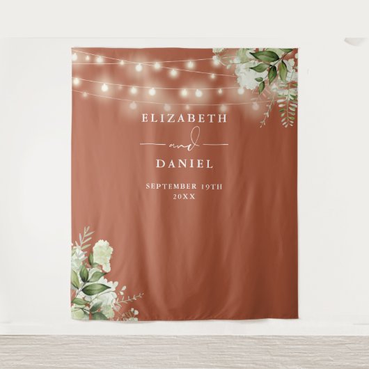 Terracotta Bloemenverlichting Trouwfoto Achtergron Wandkleed (Voorkant)