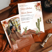 Terracotta Bloemige Cactus QR Code Foto Bruiloft Kaart