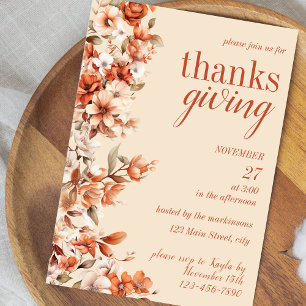 Terracotta Bloemige Thanksgiving Diner Uitnodiging