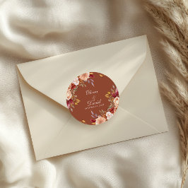 Terracotta bloemige trouwsticker Zegel Boho Favor