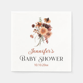 Terracotta Bloemrijke Herfst Baby Shower Servet