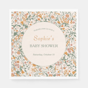 Terracotta Bloemrijke Herfst Baby Shower Servet