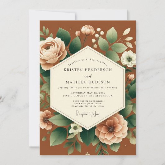 Terracotta Bloom Autumn Wedding Kaart (Voorkant)