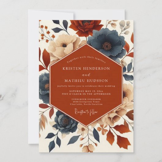 Terracotta Bloom Romance Wedding Kaart (Voorkant)
