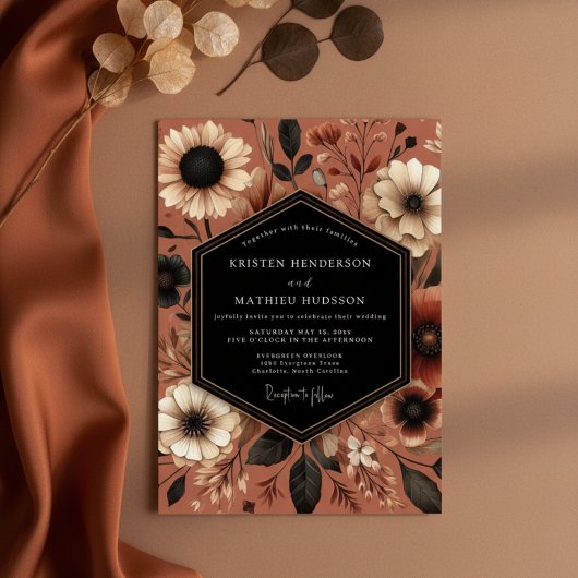 Terracotta Bloom Romantisch Huwelijk Kaart
