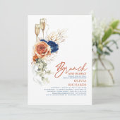 Terracotta & Blue Brunch en Bubbly Vrijgezellenfee Kaart (Staand voorkant)