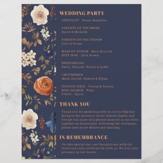 Terracotta Blue French Country Wedding Programme (Achterkant)