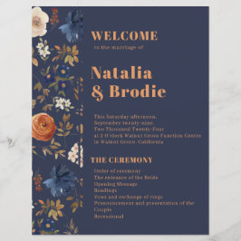 Terracotta Blue French Country Wedding Programme
