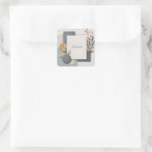 Terracotta Blue Geometrische Botanische Huwelijk Vierkante Sticker (Tas)