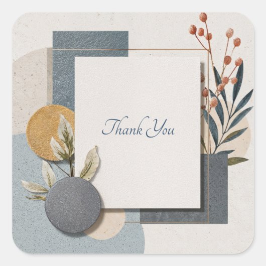 Terracotta Blue Geometrische Botanische Huwelijk Vierkante Sticker (Voorkant)