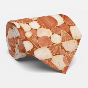 Terracotta Blush Crème Geometrische Goud Mozaïek Stropdas
