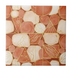 Terracotta Blush Crème Geometrische Goud Mozaïek Tegeltje