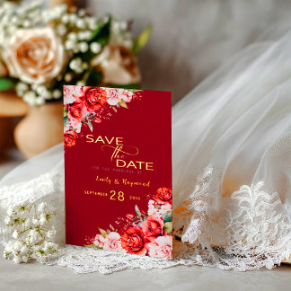 Terracotta  Blush Floral Wedding Save The Date Folie Uitnodiging